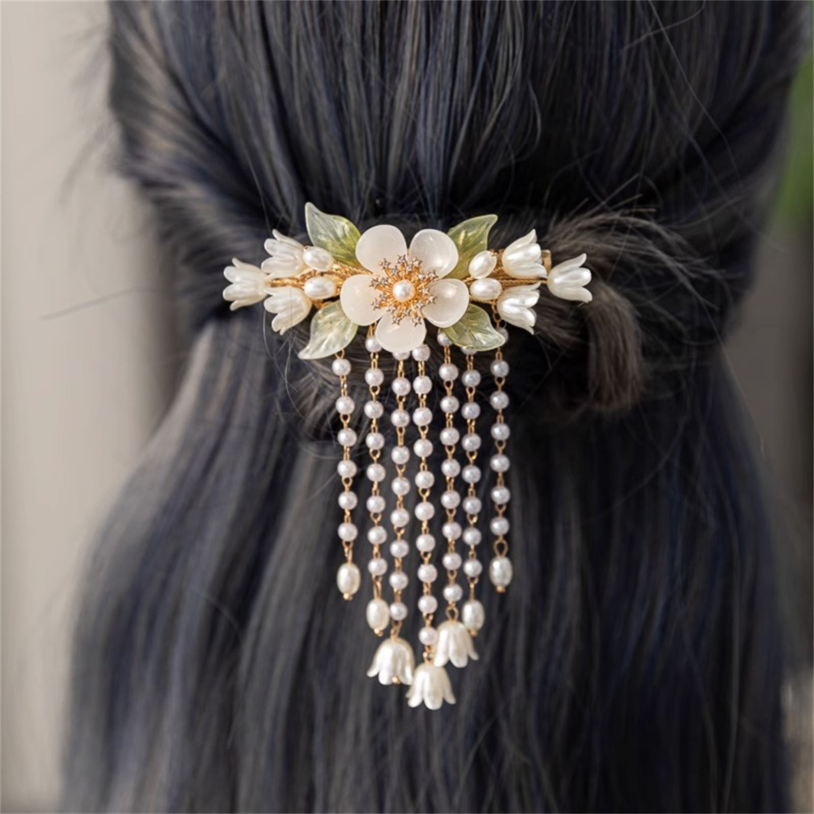 Vintage Flower Tassel Hair Cli - Orchid Phalaenopsis ulasan dan harga