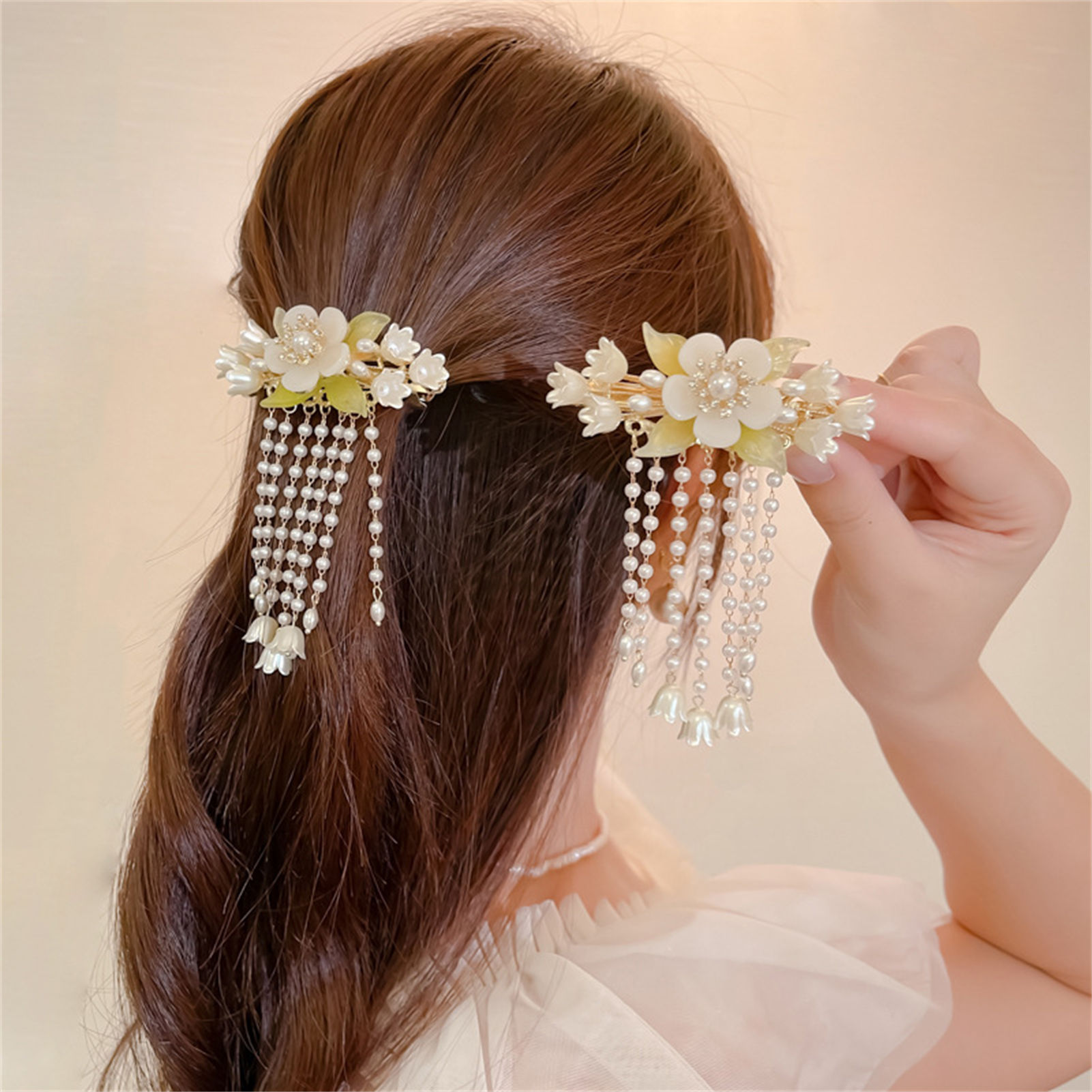 Vintage Flower Tassel Hair Cli - Orchid Phalaenopsis ulasan dan harga