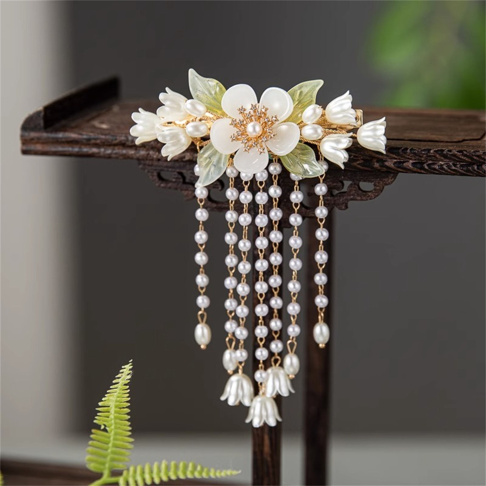 Vintage Flower Tassel Hair Cli - Orchid Phalaenopsis ulasan dan harga