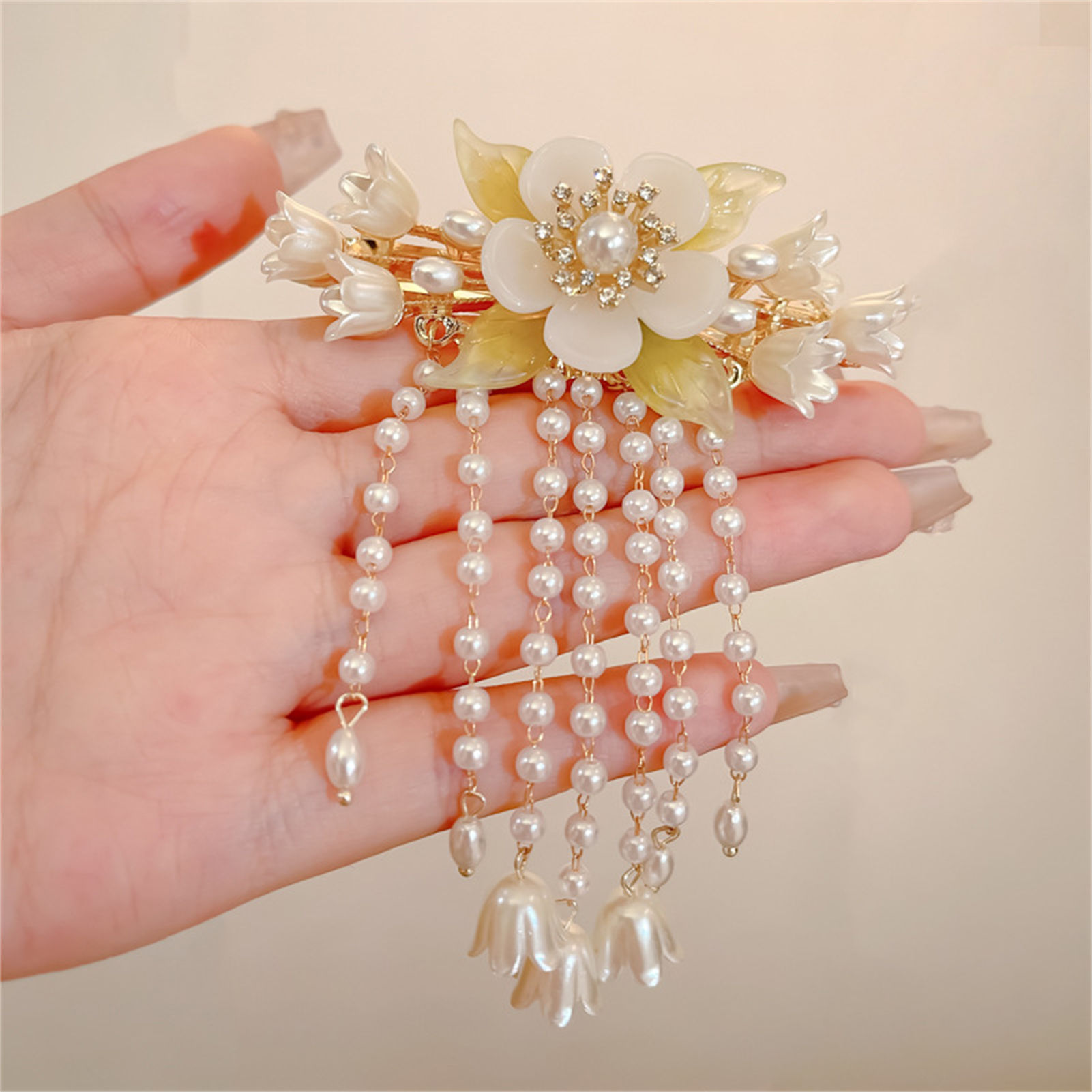 Vintage Flower Tassel Hair Cli - Orchid Phalaenopsis ulasan dan harga